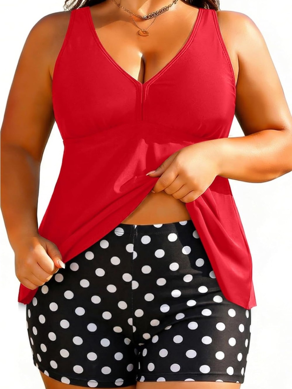 🚘 🆕 Plus Size Red Tankini Top with polkadot boy, short bottoms size 18W - Picture 2 of 12